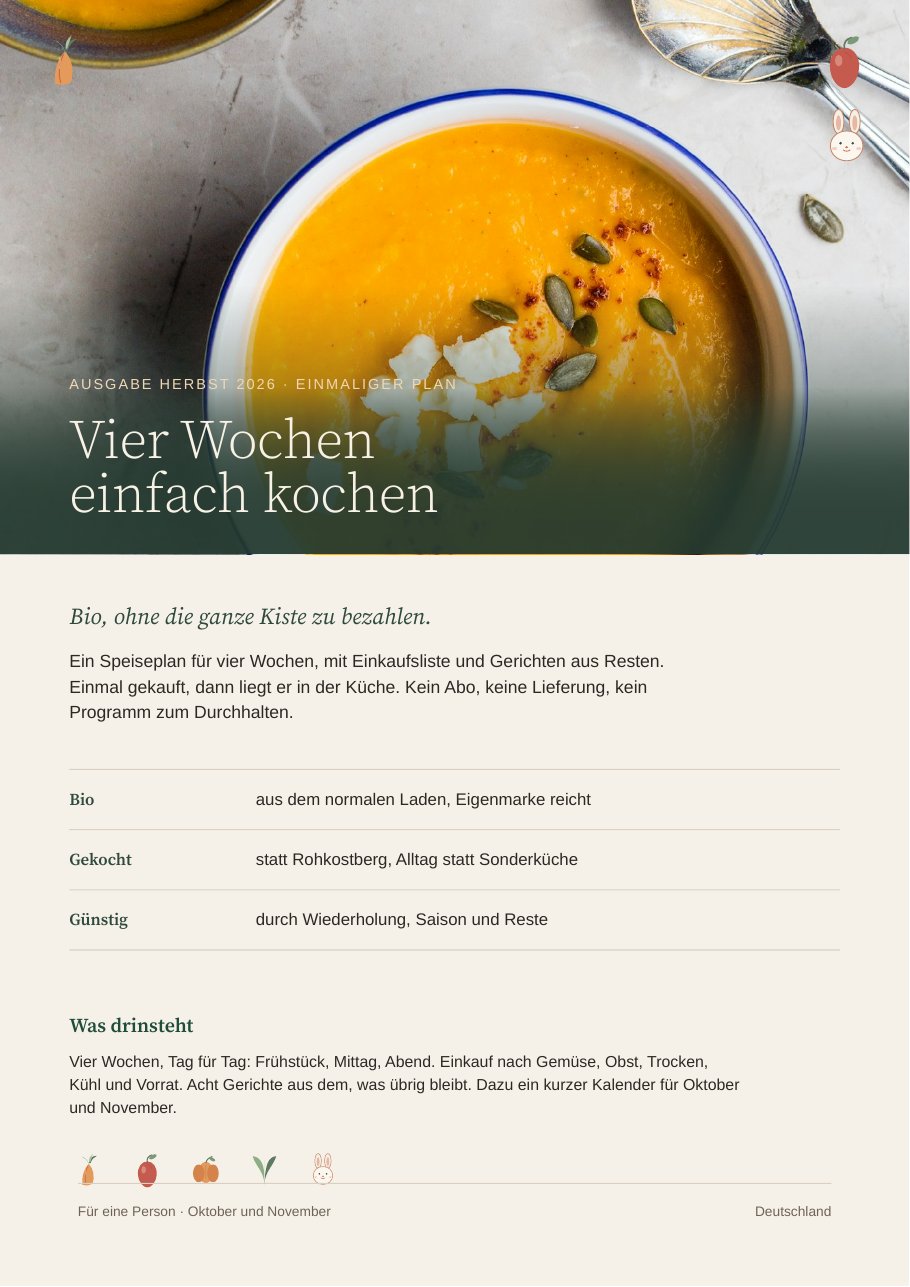 Titelseite des Hefts „Vier Wochen einfach kochen“, Herbst-Ausgabe · Oktober und November